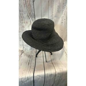 Black Wide Brim Straw Sun Hat Floppy Beach Vacation Travel